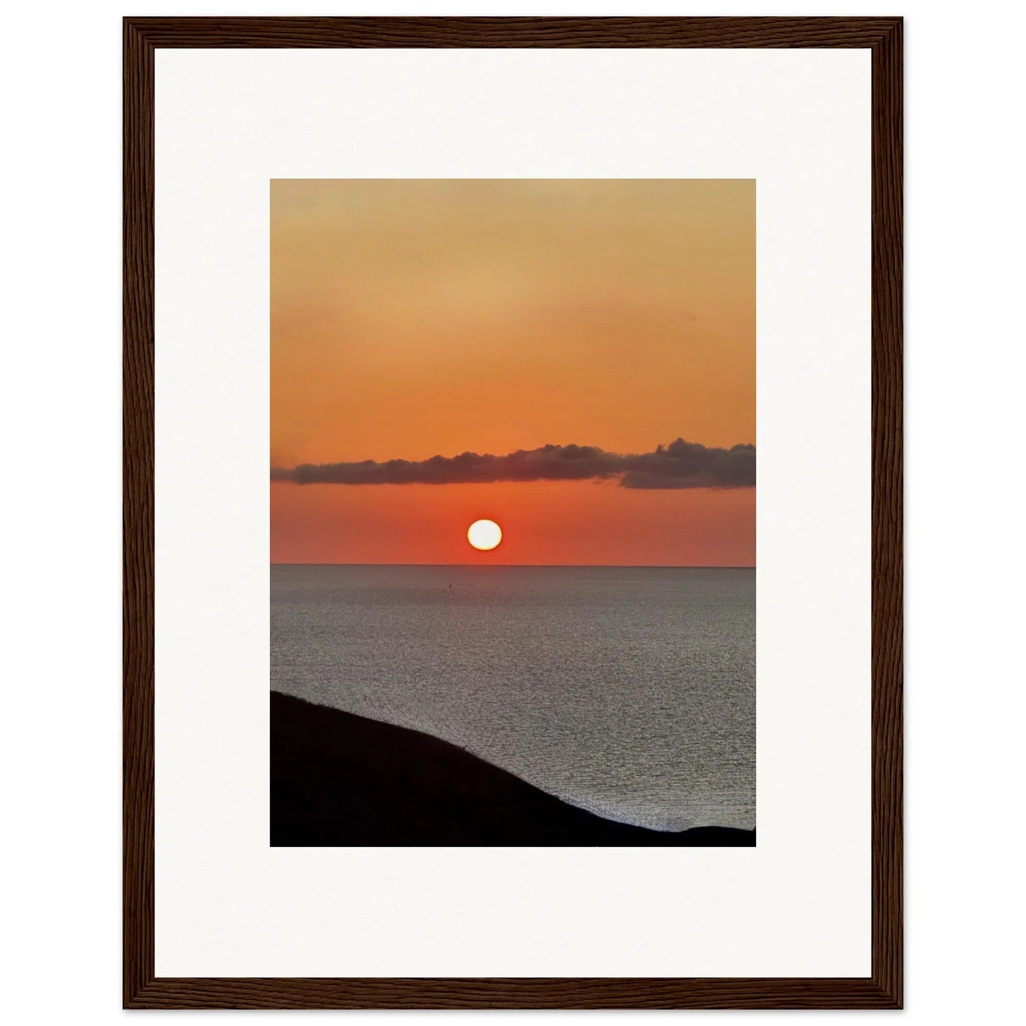 Vibrant Mediterranean Sunset framed poster wall art, travel collection print on high-quality material for home or office décor.