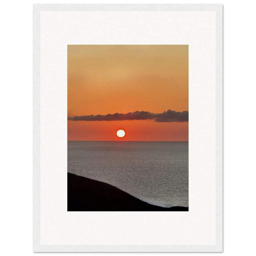 Vibrant Mediterranean Sunset framed poster on white frame, coastal wall art print in 15x20 cm size, ideal for home decor.