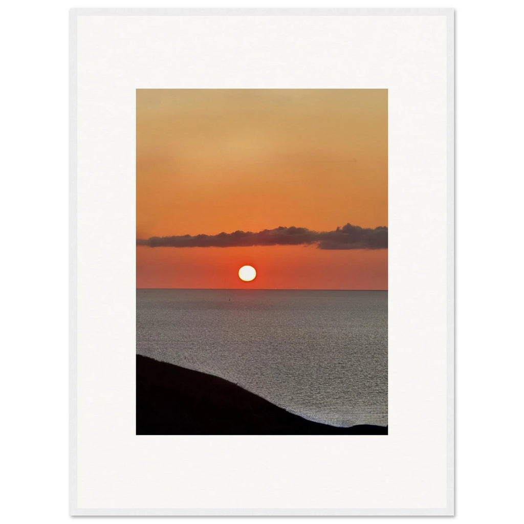 Vibrant Mediterranean Sunset framed poster showcasing colorful coastal scene, 15x20 cm print with white frame for wall decor.