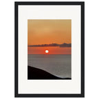 Vibrant Mediterranean Sunset framed poster, 15x20 cm print with white frame, coastal wall art featuring a colorful sunset scene.