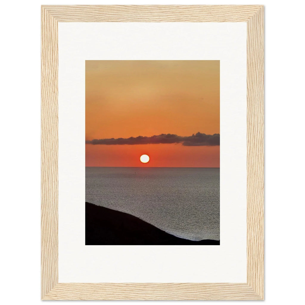 Vivid Mediterranean sunset framed poster with white 15x20 cm border, vibrant travel wall art for any room.