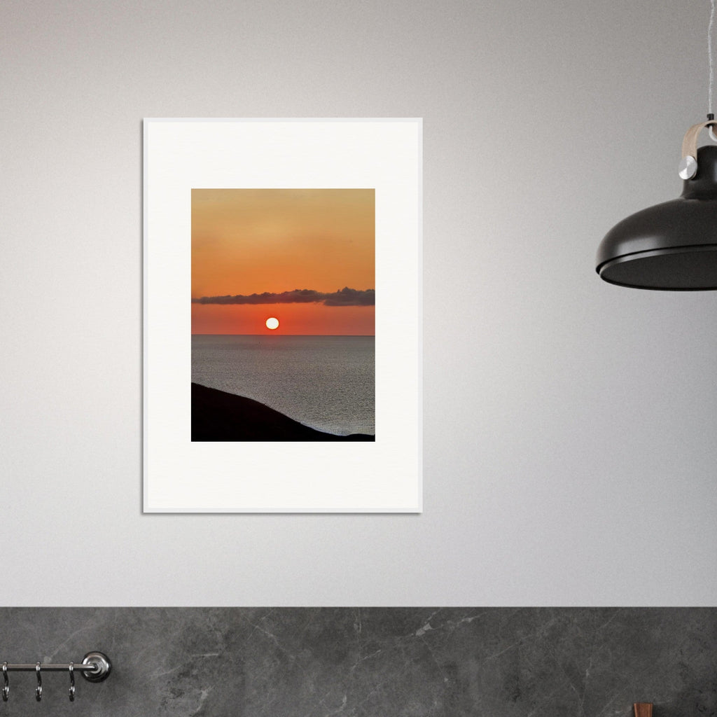 Vibrant Mediterranean Sunset framed poster print on white frame, perfect wall art for any room from the Travel Collection.