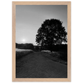 Black and white framed poster of the English Cotswolds countryside, mounted on wood, featuring summer landscape art.