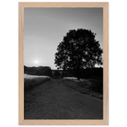 Black and white framed poster of the English Cotswolds countryside, mounted on wood, featuring summer landscape art.