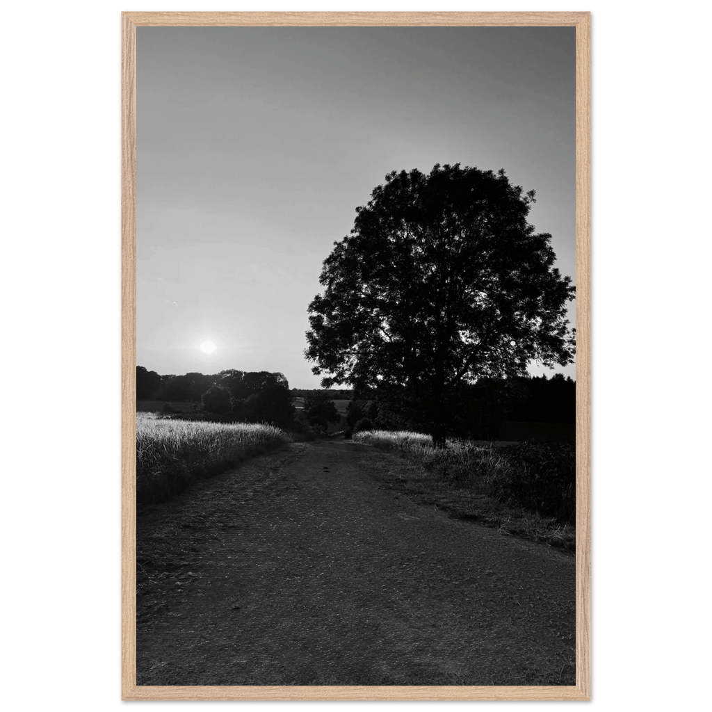 Black and white framed poster of Cotswolds summer in English countryside, mounted on wood, 15x20 cm print, wall art by My Store.