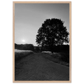 Black and white framed poster of Cotswolds summer in English countryside, mounted on wood, ideal for wall decor.