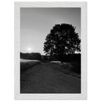 Black and white Cotswolds summer countryside framed poster, mounted on wood, featuring scenic English landscape wall art.