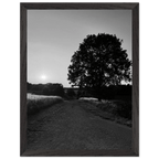Black and white framed poster of the Cotswolds summer scene, English countryside wall art in a 15x20 cm wooden frame.