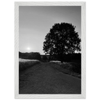 Mounted wooden framed poster of summer in the English Cotswolds, black and white travel collection print with white frame.