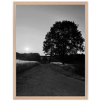 Black and white framed poster of the Cotswolds summer countryside, mounted on wood, featuring classic English landscape art.