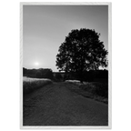 Black and white framed poster of the Cotswolds summer countryside, mounted on wood, featuring English rural scenery.