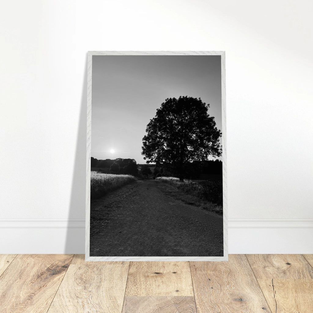 Mounted wooden framed poster of summer in the English Cotswolds, black and white travel collection print by My Store.