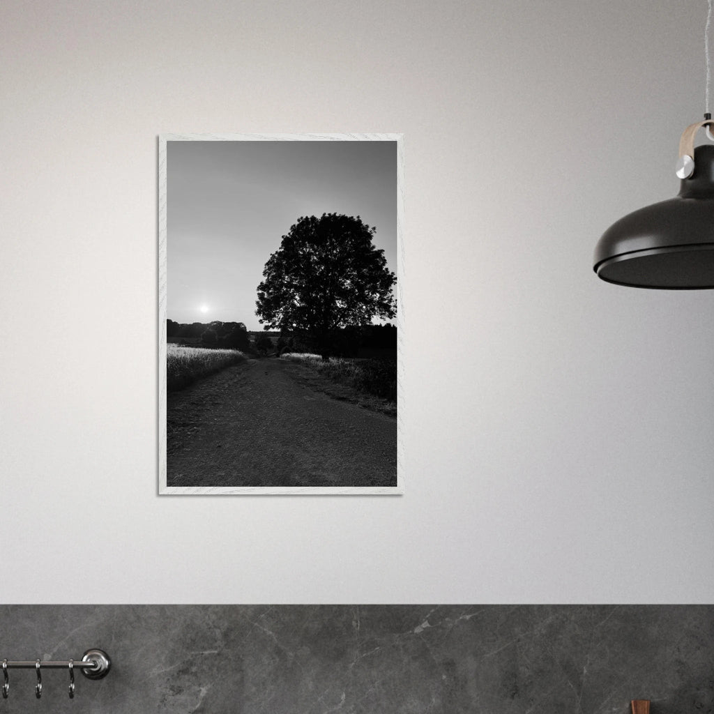 Mounted wooden framed poster of summer in the English Cotswolds, black and white travel collection print by My Store