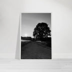 Mounted wooden framed poster of summer in the English countryside Cotswolds, black and white travel collection print.