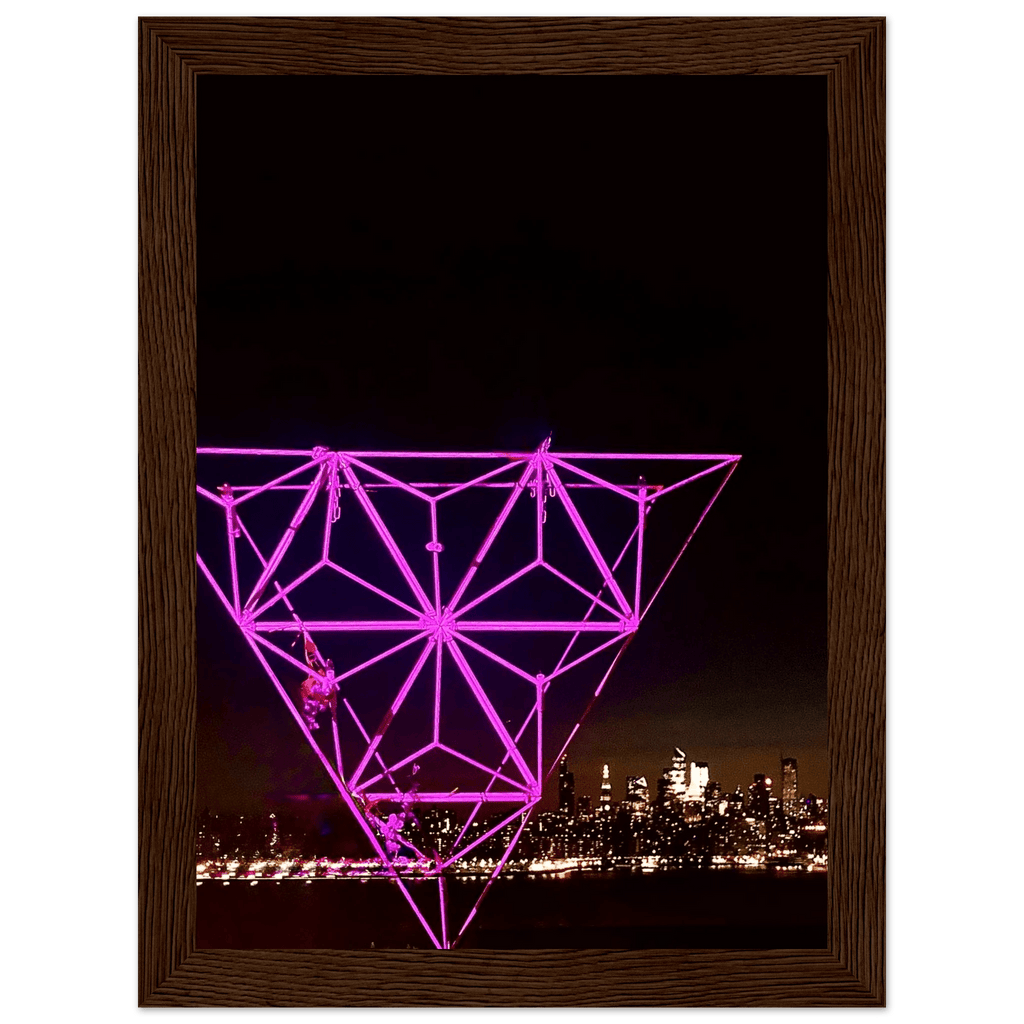 Framed print of New York City holiday art featuring a stunning Manhattan night view with Empire State Building, part of travel collection.