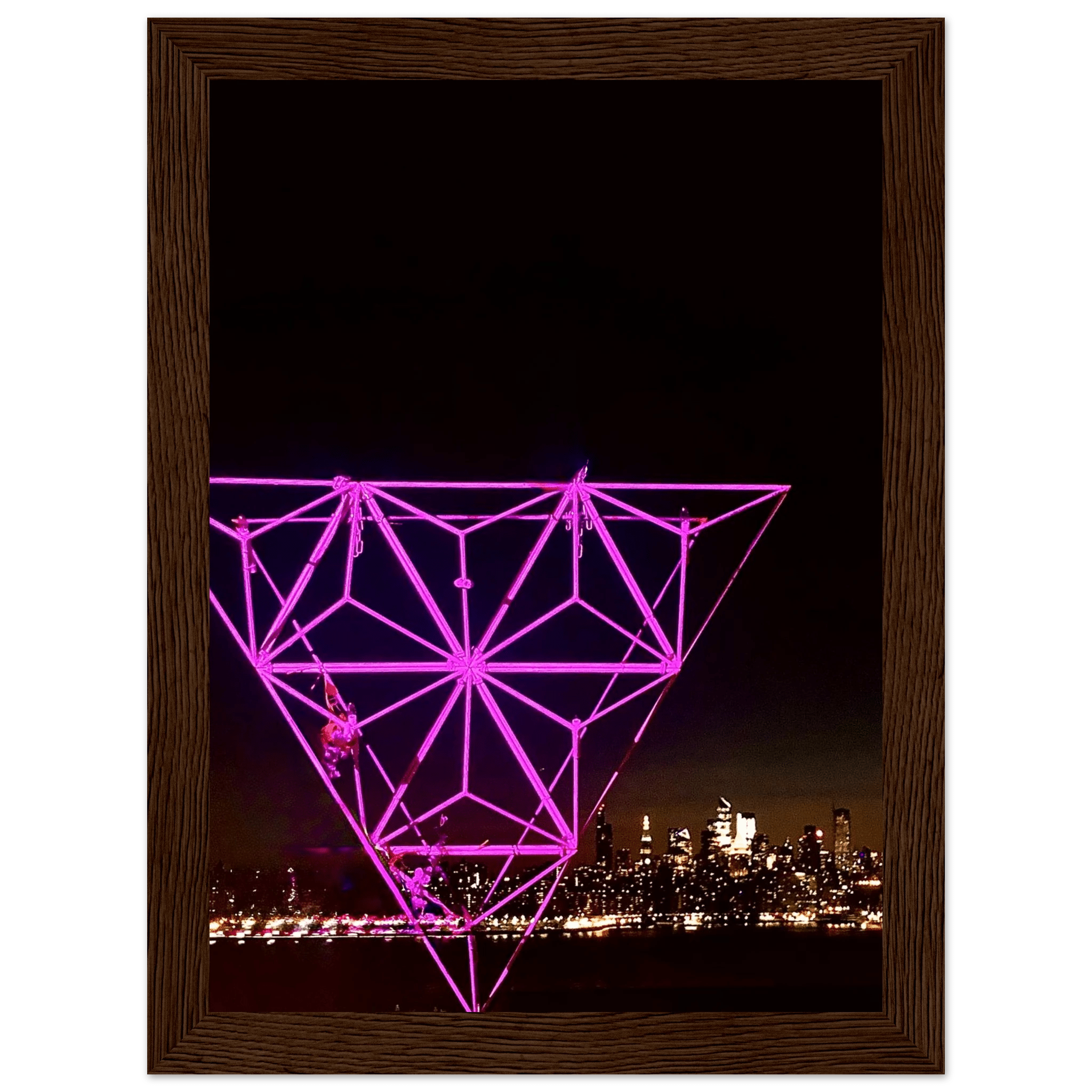 Framed print of New York City holiday art featuring a stunning Manhattan night view with Empire State Building, part of travel collection.