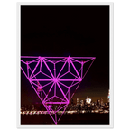 Framed NYC holiday art print featuring Manhattan night view with Empire State Building, purple hues, part of travel collection.