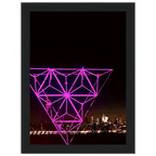 Framed New York City holiday art poster featuring a vibrant Manhattan night view with Empire State Building, part of travel collection.