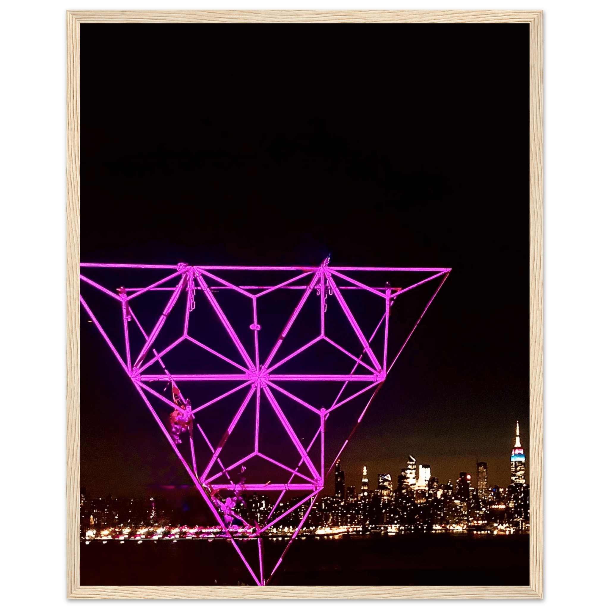 Framed New York City holiday art print featuring a purple Manhattan night view with Empire State Building, part of the Travel Collection.