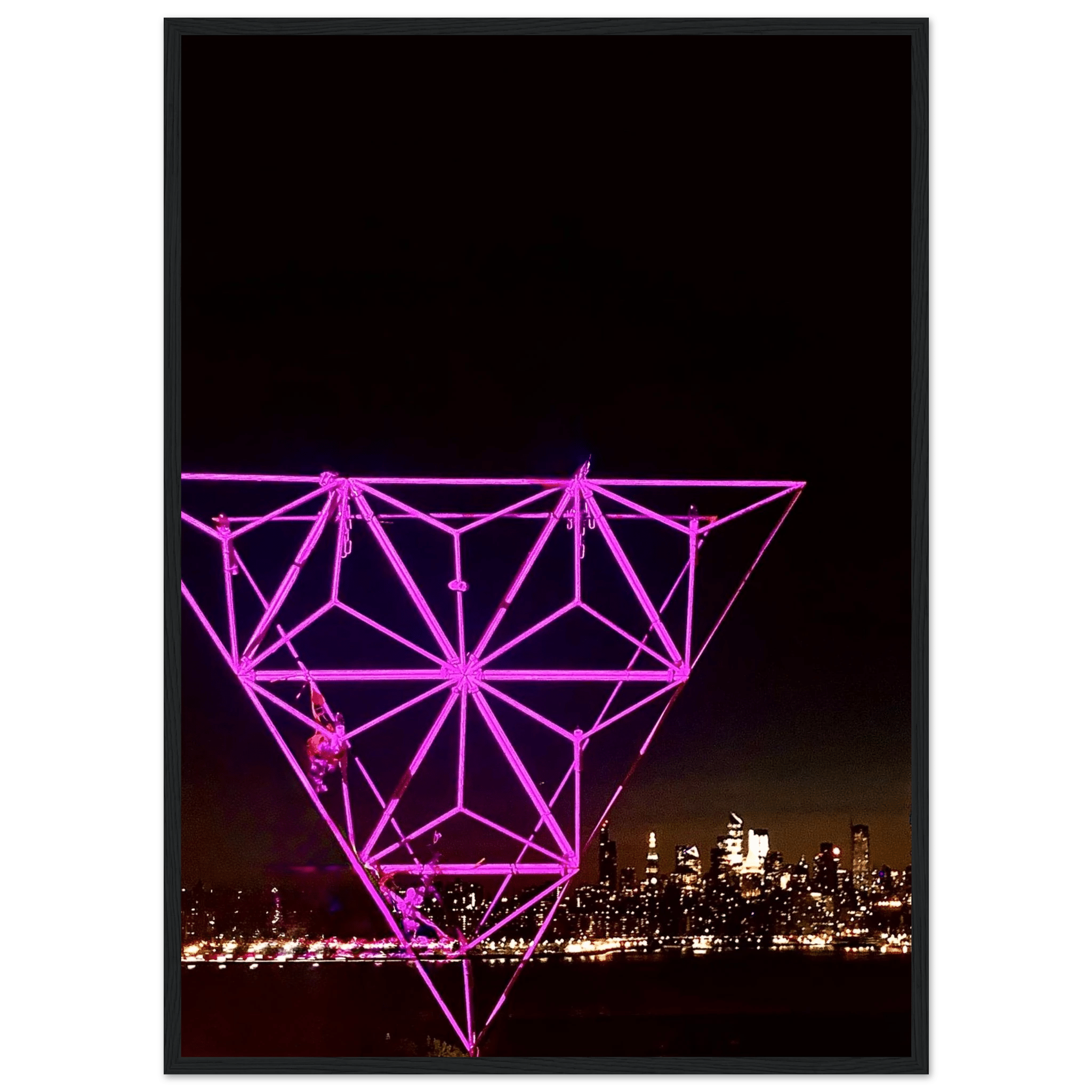 Framed poster of New York City holiday art featuring a Manhattan night view with Empire State Building, part of the Travel Collection.