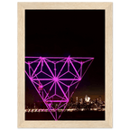 Framed print of New York City holiday art featuring a Manhattan night view with the Empire State Building in purple tones.