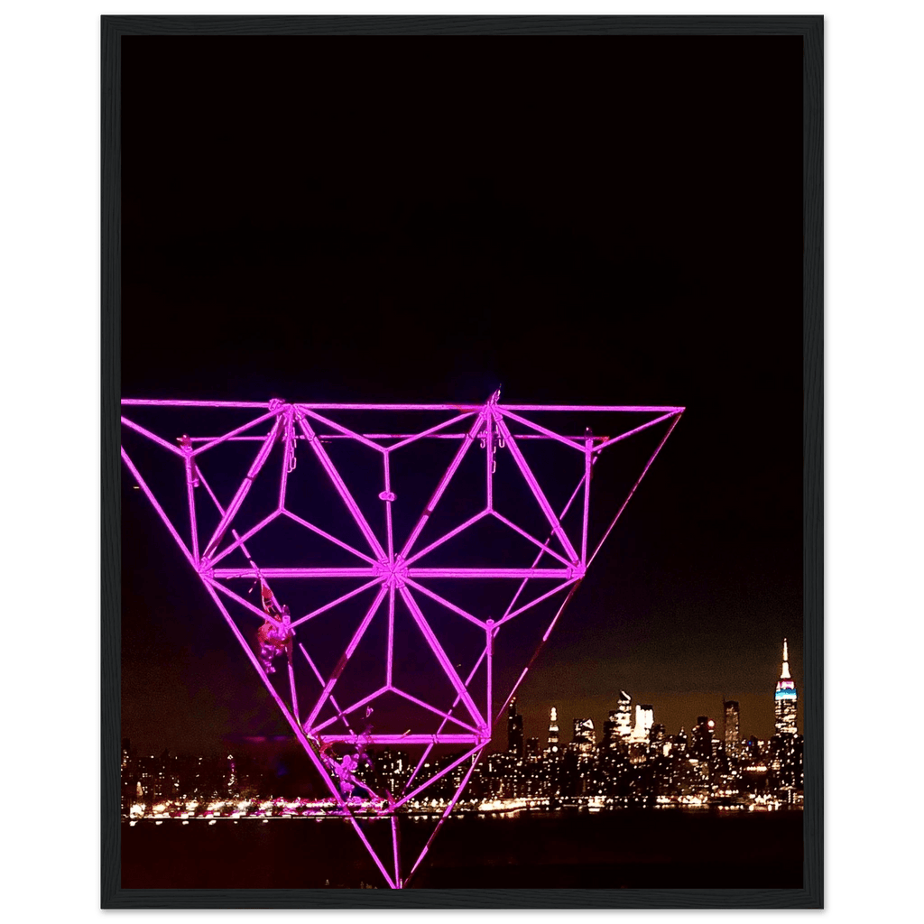 Framed print of New York City holiday art featuring a vibrant Manhattan night view with Empire State Building, part of the Travel Collection.