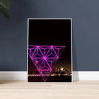 Framed print of New York City holiday purple art installation featuring a stunning Manhattan night view with Empire State Building.