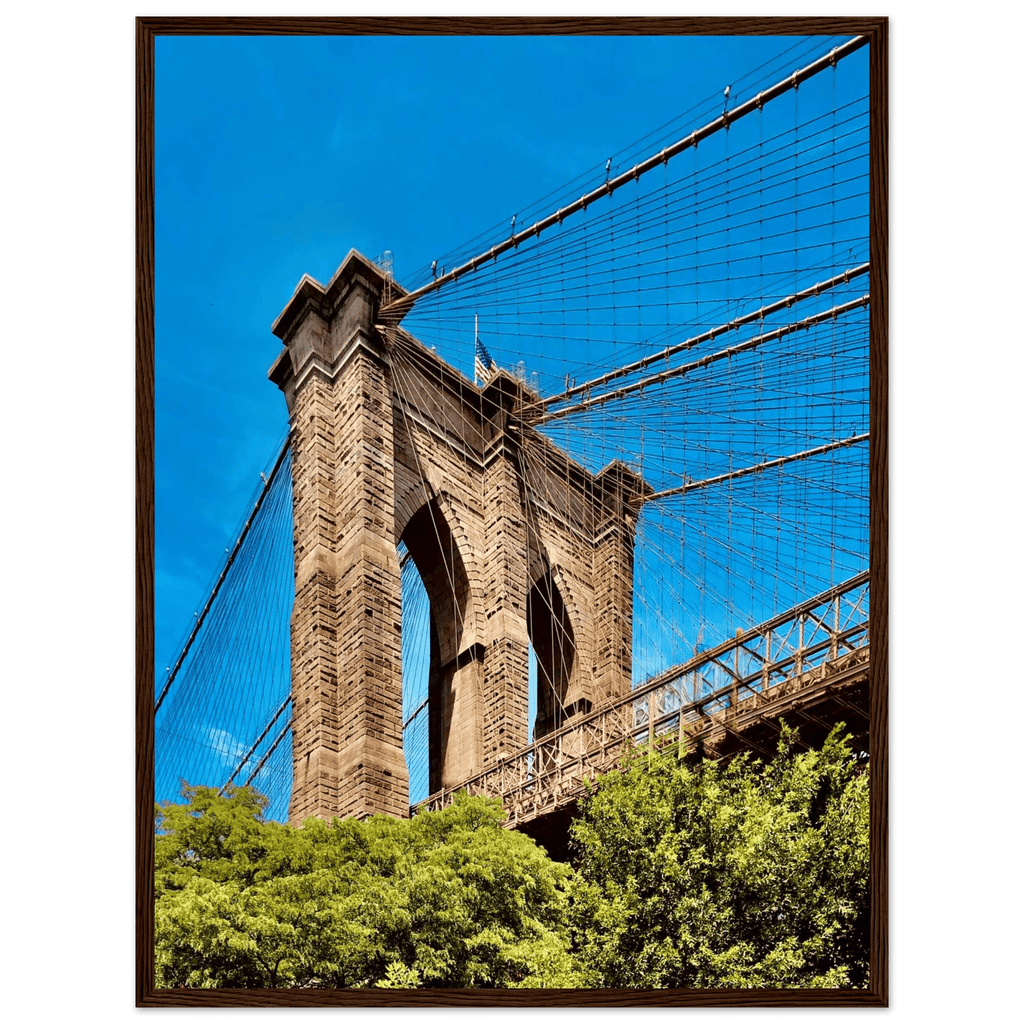 Framed NYC Brooklyn Bridge print by My Store, featuring a stunning Dumbo view in a white 15x20 cm frame, part of the travel collection.