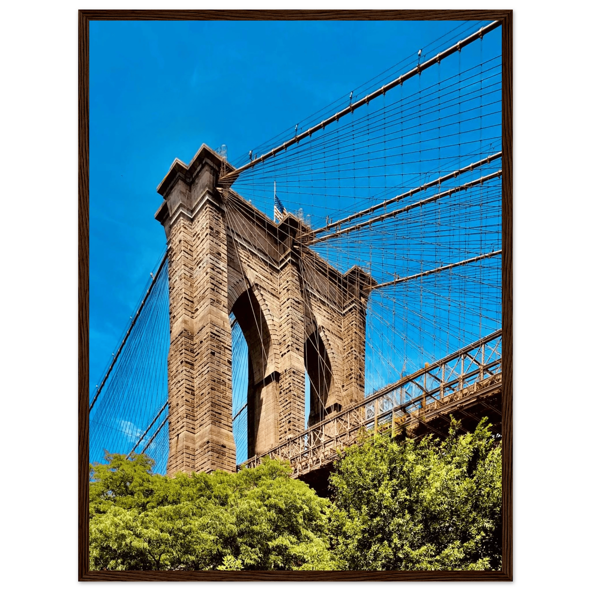 Framed NYC Brooklyn Bridge print by My Store, featuring a stunning Dumbo view in a white 15x20 cm frame, part of the travel collection.
