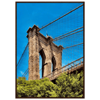 Framed NYC Brooklyn Bridge poster featuring a Dumbo view, 15x20 cm print with white frame, part of the Travel Collection studio edition.