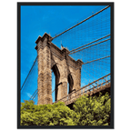 Framed NYC Brooklyn Bridge poster featuring a Dumbo view, 15x20 cm print with a white frame, part of the Studio Edition travel collection.