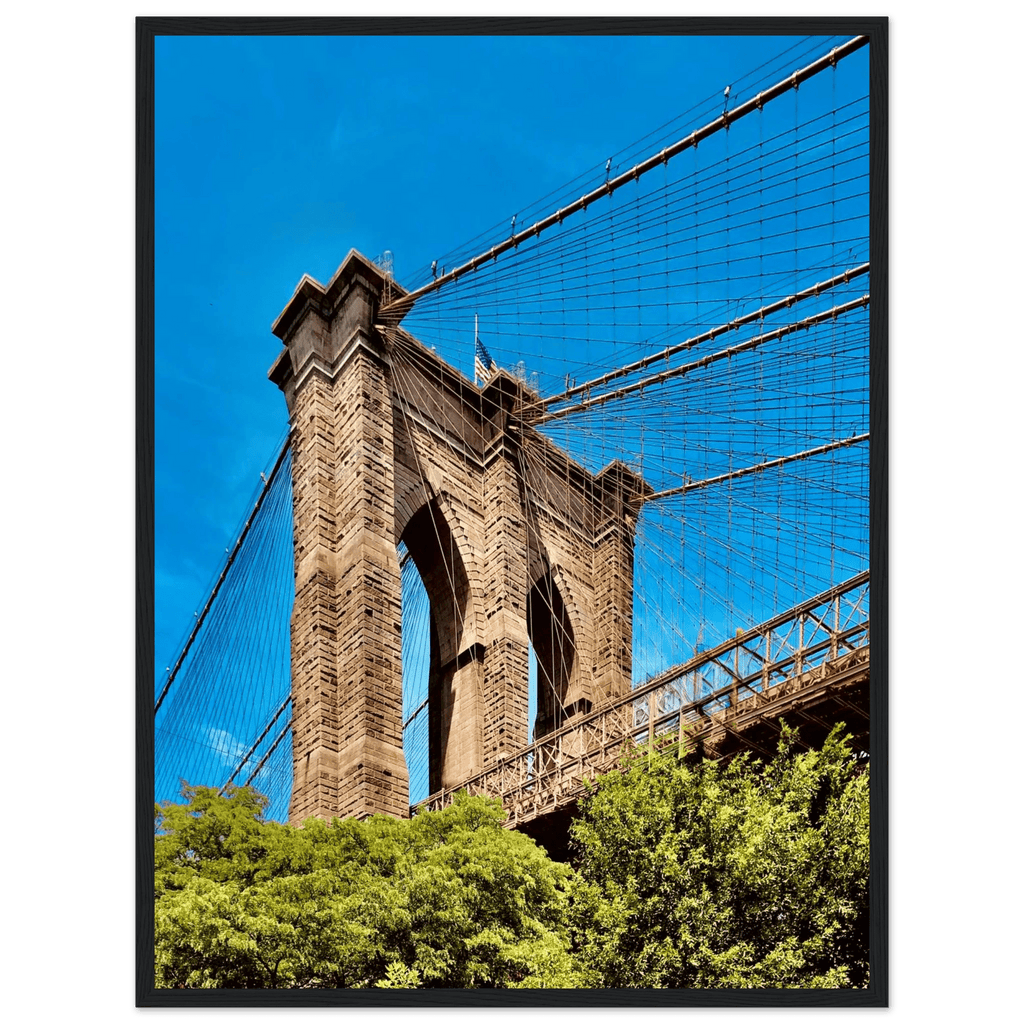 Framed NYC Brooklyn Bridge poster by My Store featuring Dumbo view, 15x20cm print with white frame, perfect for travel-themed decor.