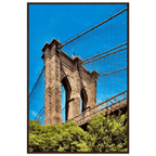 Framed NYC Brooklyn Bridge poster featuring a stunning Dumbo view, 15x20 cm print with white frame, part of travel collection.