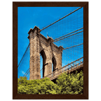 Framed NYC Brooklyn Bridge poster in white frame, showcasing a stunning Dumbo view for year-round summer travel collection.