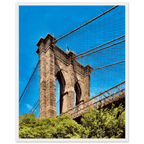 Framed NYC Brooklyn Bridge poster featuring Dumbo view, 15x20 cm print with white frame, part of the Travel Collection.