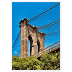 Framed NYC Brooklyn Bridge poster featuring a Dumbo view, 15x20 cm print with white frame, perfect for summer travel decor.