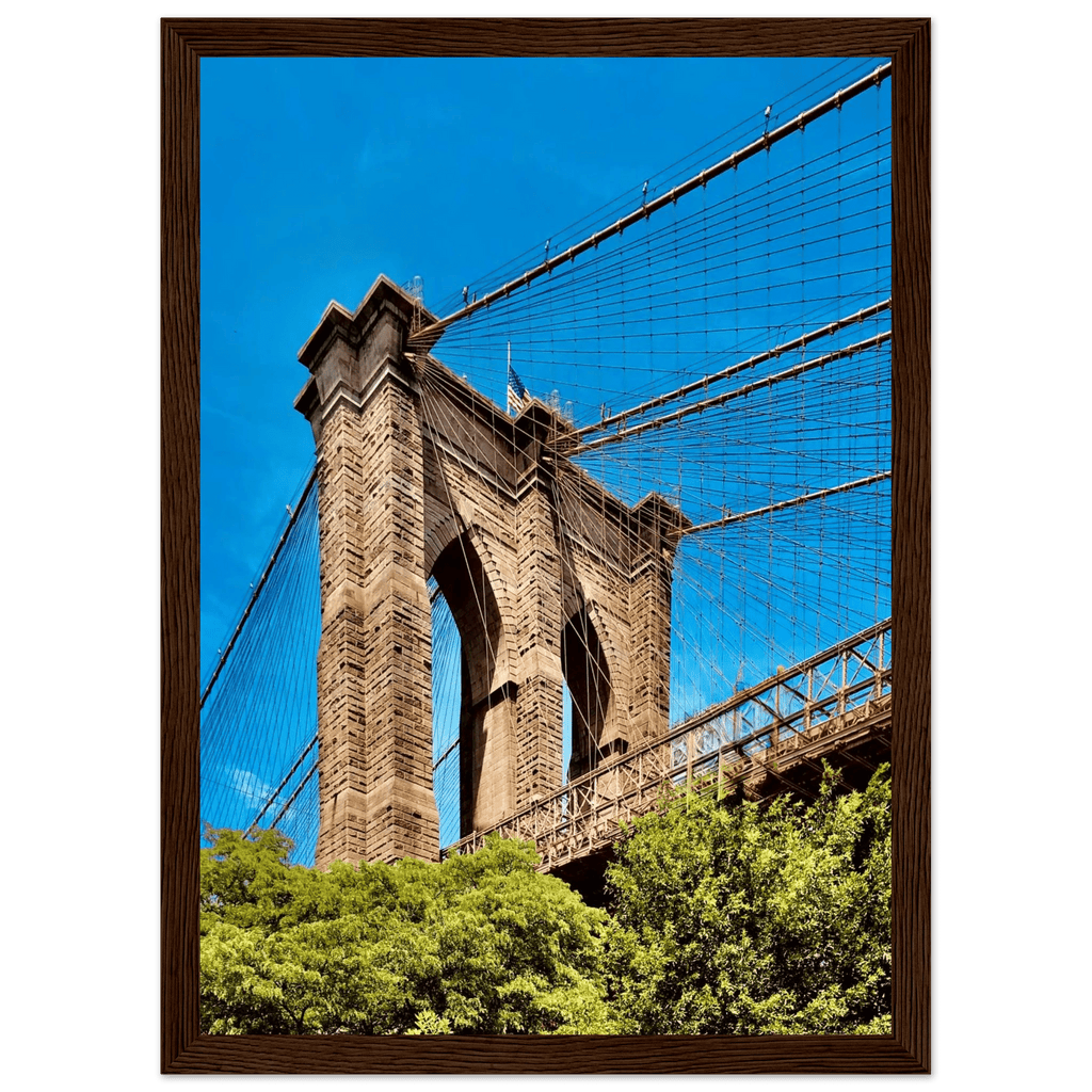 Framed NYC Brooklyn Bridge poster with Dumbo view, 15x20 cm print in white frame, from My Store's travel collection.