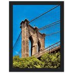 Framed NYC Brooklyn Bridge poster featuring Dumbo view, 15x20 cm print with white frame, part of travel collection studio edition.
