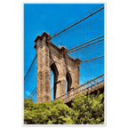 Framed NYC Brooklyn Bridge poster featuring Dumbo view, 15x20 cm print with white frame, part of travel collection studio edition.