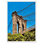 Framed NYC Brooklyn Bridge poster featuring a Dumbo view, 15x20 cm print with white frame, part of the Studio Edition travel collection.