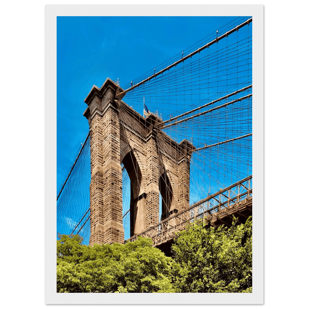 Framed NYC Brooklyn Bridge poster from My Store, featuring a stunning Dumbo view, 15x20 cm print with white frame, travel collection.