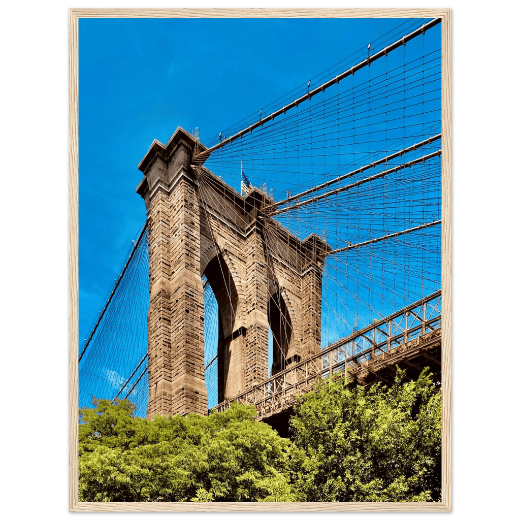Framed NYC Brooklyn Bridge poster featuring a stunning Dumbo view, 15x20 cm print in a white frame from My Store's travel collection.