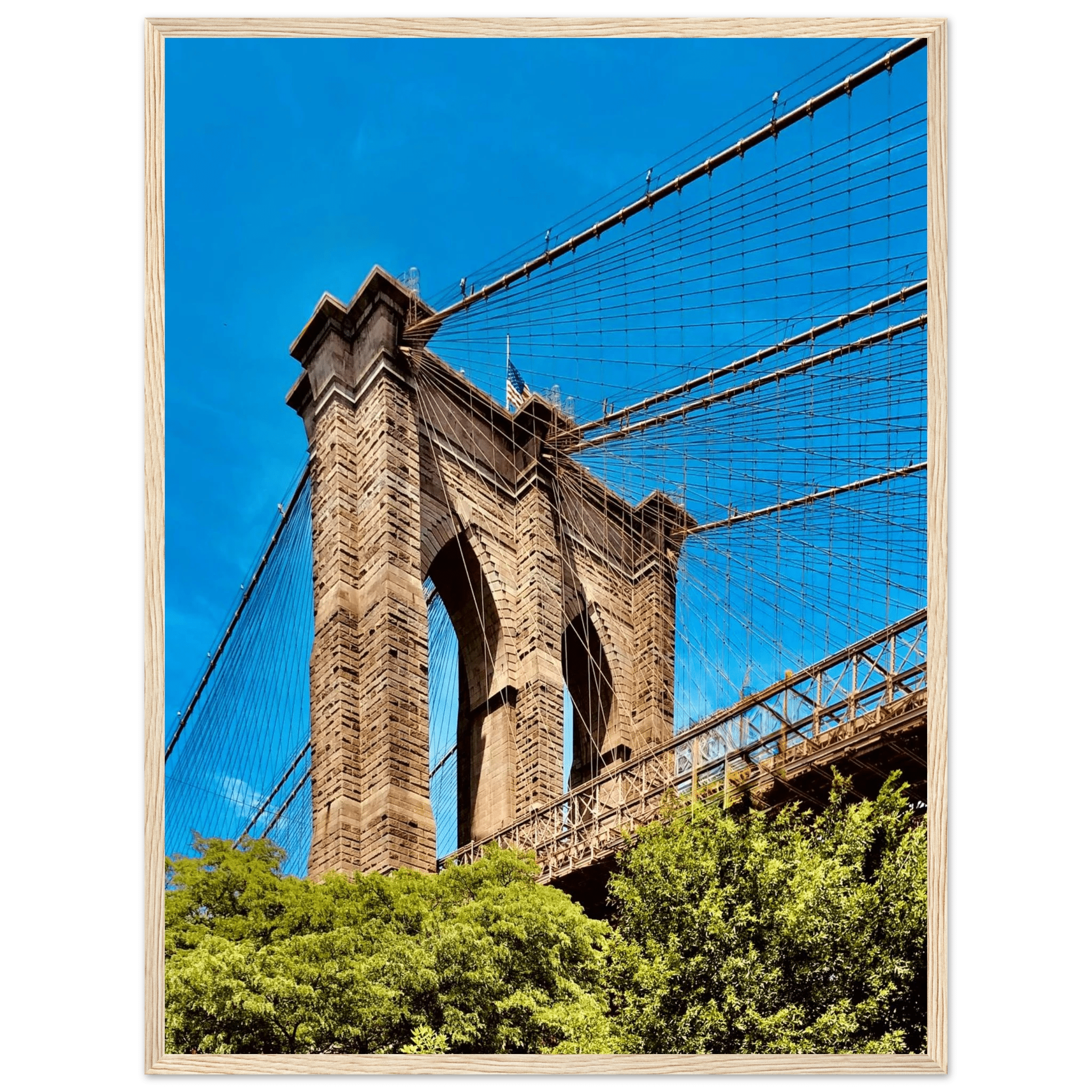 Framed NYC Brooklyn Bridge poster featuring a stunning Dumbo view, 15x20 cm print in a white frame from My Store's travel collection.