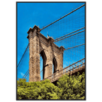 Framed NYC Brooklyn Bridge poster featuring Dumbo view, 15x20 cm print with white frame, from the Travel Collection studio edition.