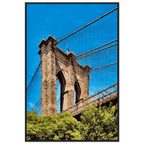 Framed NYC Brooklyn Bridge poster by My Store, showcasing a stunning Dumbo view with a white frame, perfect for travel-themed decor.