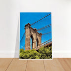 Framed NYC Brooklyn Bridge poster with Dumbo view, 15x20 cm print in white frame, part of travel collection studio edition.
