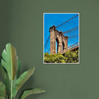Framed NYC Brooklyn Bridge poster with Dumbo view, 15x20 cm print in white frame from the Studio Edition travel collection.