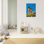 Framed NYC Brooklyn Bridge poster featuring a stunning Dumbo view, 15x20 cm print with white frame, part of travel collection.