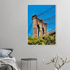 Framed NYC Brooklyn Bridge poster featuring a Dumbo view, 15x20 cm print with a white frame, part of the Studio Edition travel collection.