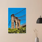 Framed NYC Brooklyn Bridge poster featuring a stunning Dumbo view, 15x20 cm print with white frame from the Travel Collection.